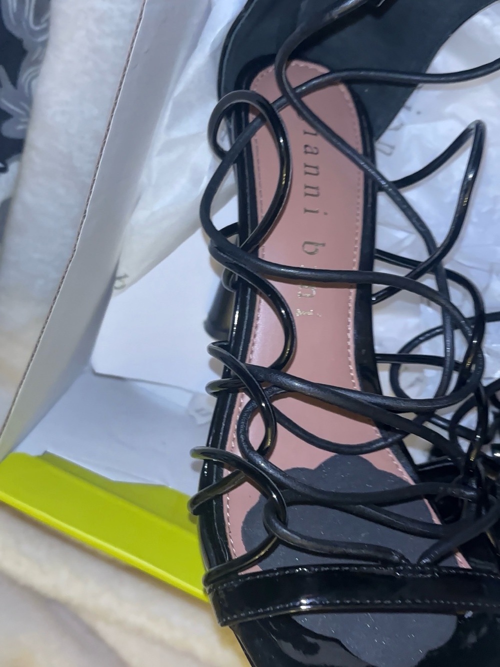 Gianni Bini Black Patent Lace-Up Heeled Sandal wore one time